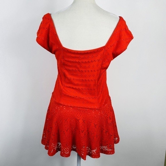 Postmark Anthropologie Size Medium Swing Lace Knit Eyelet Peplum Top Orange - Picture 2 of 5